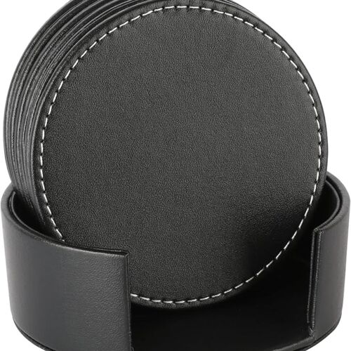 4" Leather 6-Coaster Set with Holder Thumbnail